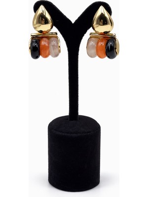 Pangu Altın Renk Lak Kaplama Çok Renkli Akrilik Halka Detaylı Küpe