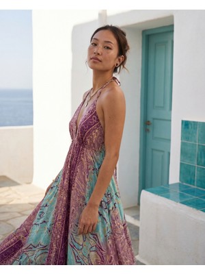 Fibula Zarif Otantik ve Bohem Bağlamalı Standart Beden Ithal Ipek Maxi Elbise 36-44 Bedenler Arası Olur