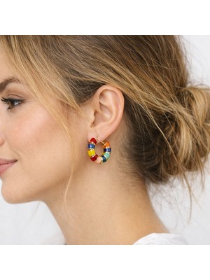 db DİLEK BAŞ TASARIM Çelik Gold Renkli Mineli Halka Küpe Kadın – Renkli Yazlık Modern Tasarım