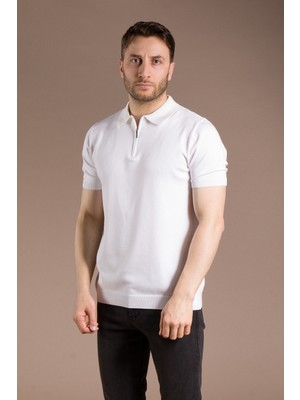 Zeki Özer Erkek Beyaz Basic Triko T-Shirt