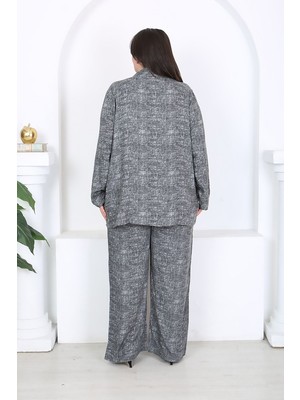 Truva Xxl Büyük Beden Dokuma Viskon Ceket Pantolon Takım 46-56 Beden Arası Rahat Kalıp Gri Şık Kombin