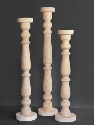 Yegane Concept Cilasız Ağaç 3'lü Dekoratif Şamdan Mumluk Torna El Işçiliği, 75-85-95 cm