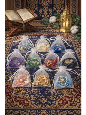 Begün 10 Adet Hediyelik Tüllü Inci Tesbih Hac Umre Mevlüt Hediyelik Dağıtmalık Nikahlık Kına Düğün