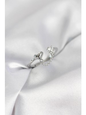 İlk El Grup Ieg™  Zincir Sallantılı Kalp Model Gümüş Renk Kadın Yüzük TG27BYK4142