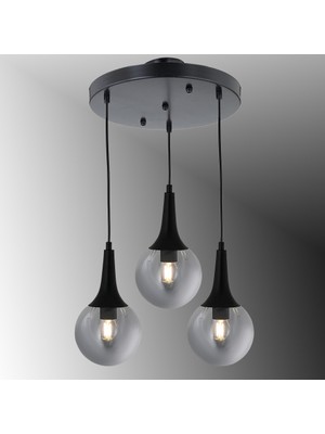 TT601-3Y-FULLSY Tt Aydınlatma Mat Siyah 3 Lü Uzun Hunili Yuvarlak Avize