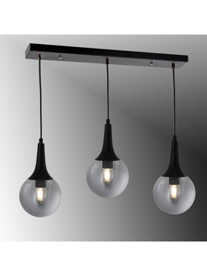 TT601-3S-FULLSY Tt Aydınlatma Mat Siyah 3 Lü Uzun Hunili Sıralı Avize