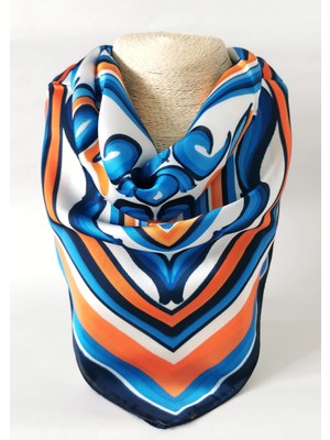 Halley Concept Mavi Turuncu Akdeniz Desenli Saten Fular