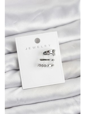 İlk El Grup Ieg™  Gümüş Renk Zirkon Taşlı Pirinç Kıkırdak Küpe TG27BKP11614