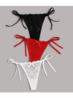İlk El Grup Ieg™  Kadın 3'lü Dantelli Yandan Bağlamalı Seksi Tanga TG270054