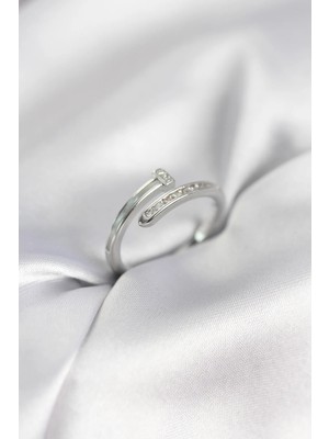 İlk El Grup Ieg™  Zirkon Taşlı Gümüş Renk Yassı Çivi Model Kadın Yüzük TG27BYK3962