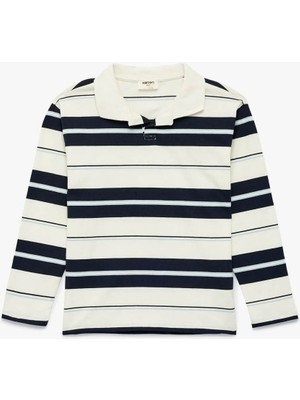 Koton Çizgili Ekru Erkek Çocuk Polo Yaka T-Shirt 6SKB10302TK