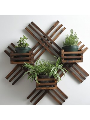 Genel 60X60 cm Doğal Ahşap Çapraz Tasarım Duvar Rafı - Kahve ve Ham Ahşap Renk Seçenekli