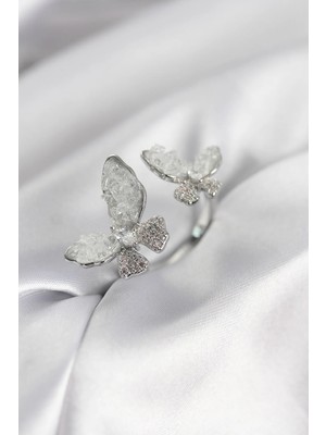 İlk El Grup Ieg™  Gümüş Renk Beyaz Kelebek Model Zirkon Taşlı Kadın Yüzük TG27BYK3943