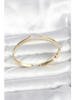 İlk El Grup Ieg™  Pirinç Gold Renk Zirkon Taşlı Çivi Model Kadın Kelepçe Bileklik TG27BB8225