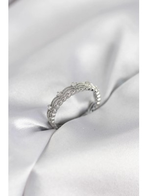 İlk El Grup Ieg™  Gümüş Renk Motif Desenli Zirkon Taşlı Kadın Yüzük TG27BYK4144