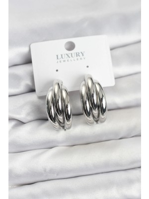 İlk El Grup Ieg™  Gümüş Renk Pirinç Yarım Halka Model Kadın Küpe TG27BKP11603