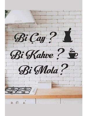 Oblivion Bi Kahve-Bi Çay-Bi Mola Yazılı Ahşap Mutfak Dekoru 60X50CM