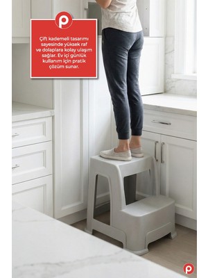 Pazarika Büyük Boy 2 Katlı Kaymaz Tabanlı Çocuk Basamağı - Çok Amaçlı Mutfak Banyo Taburesi - Boy Yükseltici