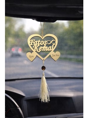 Güven Pleksi Aile Isme Özel Kalp Otomobil Dikiz Aynası Süsü