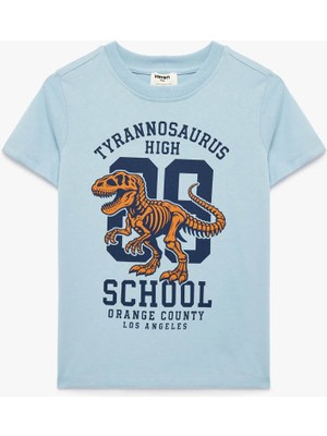 Koton  Dinozor Baskılı Mavi Erkek Çocuk T-Shirt 6SKB10405TK