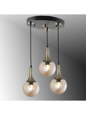 TT601-3Y-SY-ESK Tt Aydınlatma Mat Siyah - Eskitme 3 Lü Uzun Hunili Yuvarlak Avize