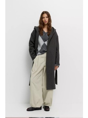 Allbucks Pull&bear Kapüşonlu Uzun Kaşe Kaban ABPNB3762