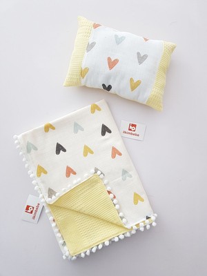 Özgürce Renkli Kalpli Pikeli Yumuşak Battaniye ve Yastık Seti, Huzur ve Şıklık