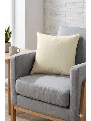 Düz Renk Çift Taraflı Krem Rengi Yastık Kırlent Kılıfı SHKRL002