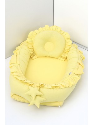 Özgürce Yumuşak ve Rahat Bebek Uyku Yatağı, 0-2 Yaş, %100 Pamuk, Sarı Fırfırlı