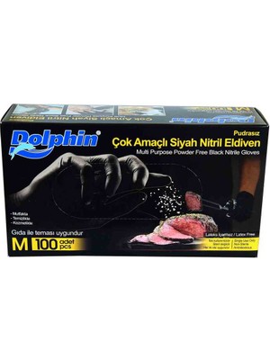 Subutu Pudrasız Siyah Nitril Eldiven Orta Boy (M) 100 Lü Paket