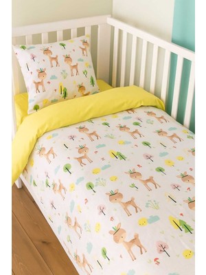 Özgürce Pamuklu Çocuk Beşik Yastık Çarşaf ve Yorgan Seti, Sarı, 70X160