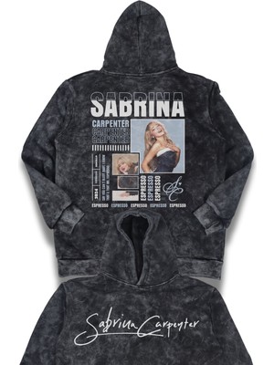 Fuddy Moda Unisex Sabrina Carpenter Sırt Baskılı Kapüşonlu Yıkamalı Sweatshirt, Oversize Şarkıcı Temalı Hoodie