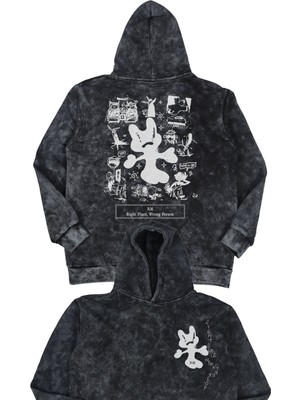 Fuddy Moda Unisex Oversize Kpop Rm Right Place Wrong Person Sırt Baskılı Kapüşonlu Yıkamalı Sweatshirt
