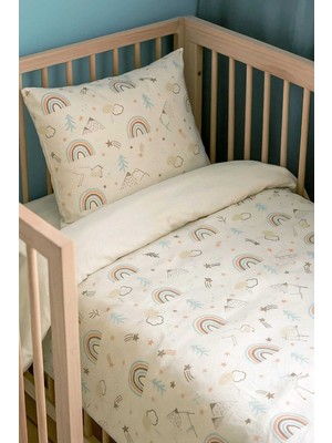 Özgürce %100 Pamuk Bebek/çocuk Park Beşik Yastık ve Yorgan Seti, Krem ve Gökkuşağı
