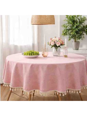 Ayzen Home Püskül Detaylı Su Itme Özelliğine Sahip Duck Kumastan Masa Örtüsü Pudra Renginde ve Değişik Ölçülerde
