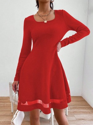 Nidam Butik Etek Tül Detay Krep Elbise