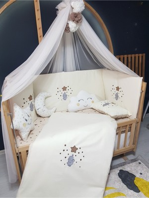 Özgürce Renkli Nakışlı Bebek Uyku Seti 60X120, Aparatlı ve Cibinlikli Konforlu Set