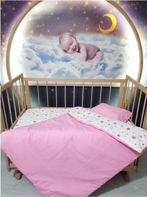 Özgürce Rüya Gibi 90X130 Bebek Uyku Seti 5'li Pembe Yıldız Desenli