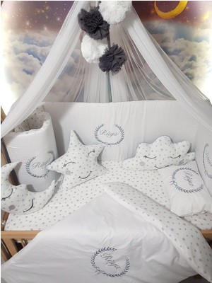 Özgürce 70X130 Nakışlı Bebek Uyku Seti, Lüks Cibinlik ve Aparat, Başak Nakışlı