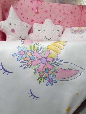 Özgürce Sevimli Unicorn Bebek Uyku Seti, Kenar Korumalı, Cibinlikli, Yorgan ve Yastık