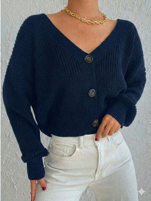 Kendim Fashion Kadın Uzun Kollu Üç Düğmeli Triko Hırka