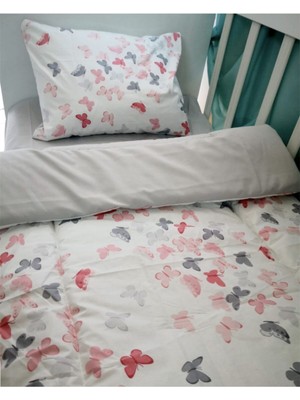Özgürce Yumuşak 100% Pamuklu Bebek/çocuk Yastık ve Yorgan Takımı, Pembe Kelebekli
