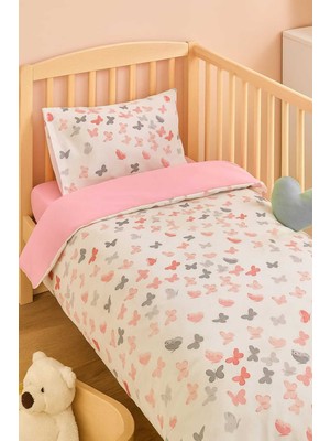 Özgürce Renkli Kelebekli 100% Pamuk Çocuk Yatak Seti, 50X90 cm