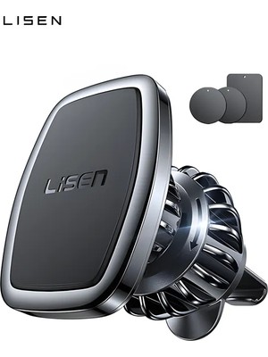 Lisen Metal Manyetik Araç Telefon Tutucu – Hava Kanalı Tipi, 6 Mıknatıs + 4 Nokta Kavrama Siyah