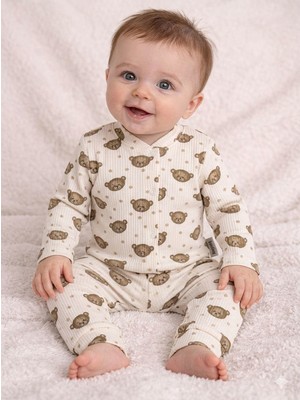 Nurhas Ayıcık Desenli Fitilli Ribana Pamuklu 2'li Bebek Alt Üst Takım