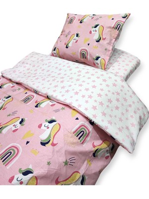 Özgürce Renkli Unicorn Desenli Pamuk Yatak Seti, Çocuklar Için Konforlu ve Şık