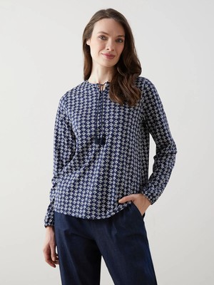 Lc Waikiki Yeni Sezon Bağlamalı Yaka Desenli Kadın Bluz