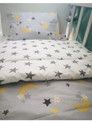 Özgürce Yastık Çarşaf Yorgan Seti, Çocuklar Için, Büyük Yıldızlar, Gri ve Sarı Renk