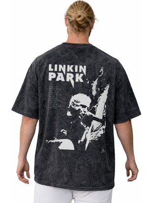Sevbano Linkin Park Rock Metal Müzik Grubu Baskılı Unisex Oversize Vintage Yıkamalı Tişört