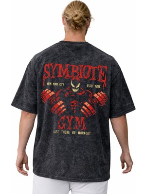 Sevbano Symbiote Gym Fitness Bodybuilding Baskılı Unisex Oversize Vintage Yıkamalı Tişört